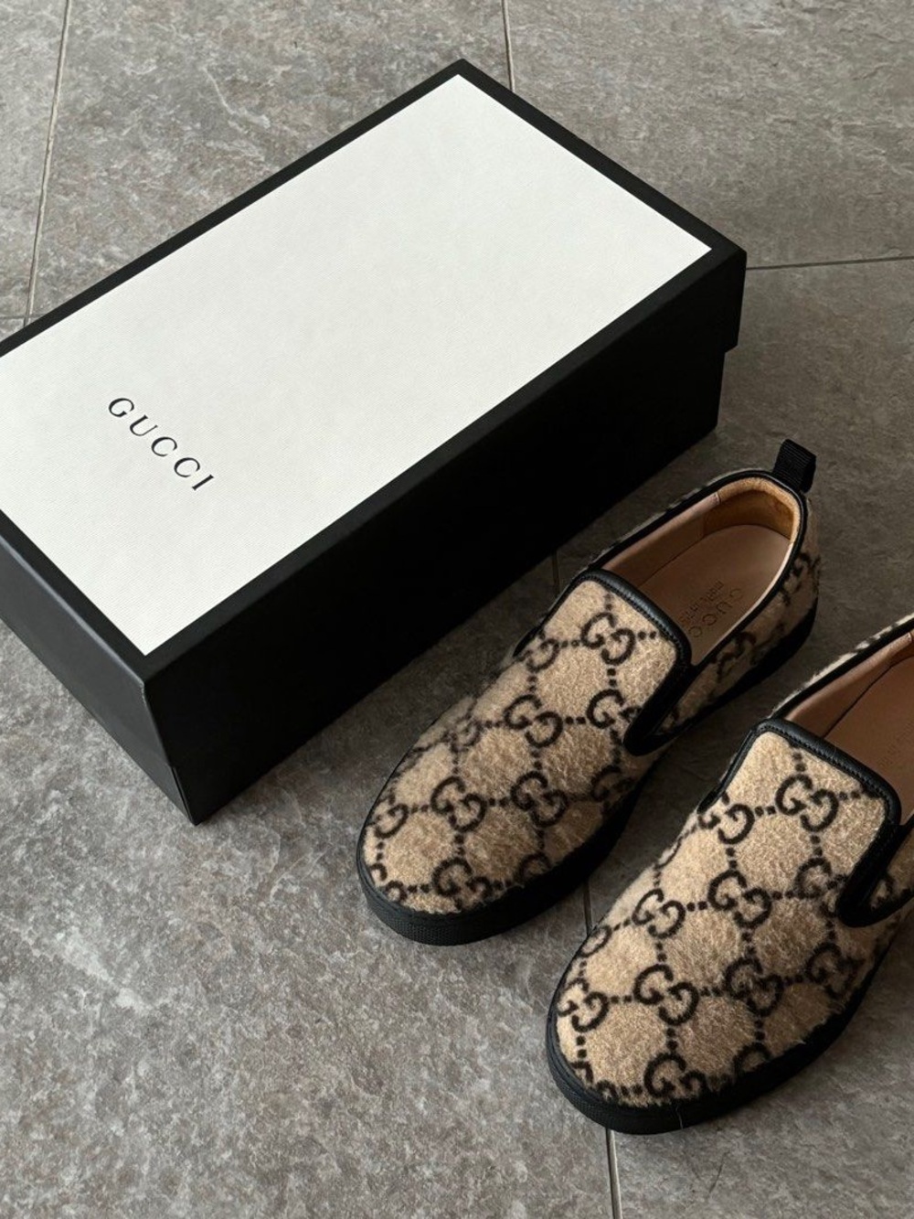 Gucci Men’s Dublin Wool GG logo slip on sneaker